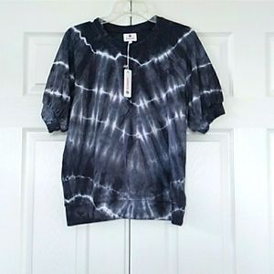 Sundry Navy Blue & White Tie Dye Short Sleeve Sweatshirt Top